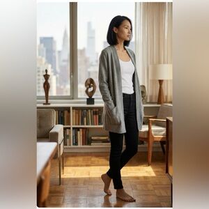 Pure Amici Cashmere Open Front Gray Cardigan with Pockets Size Medium